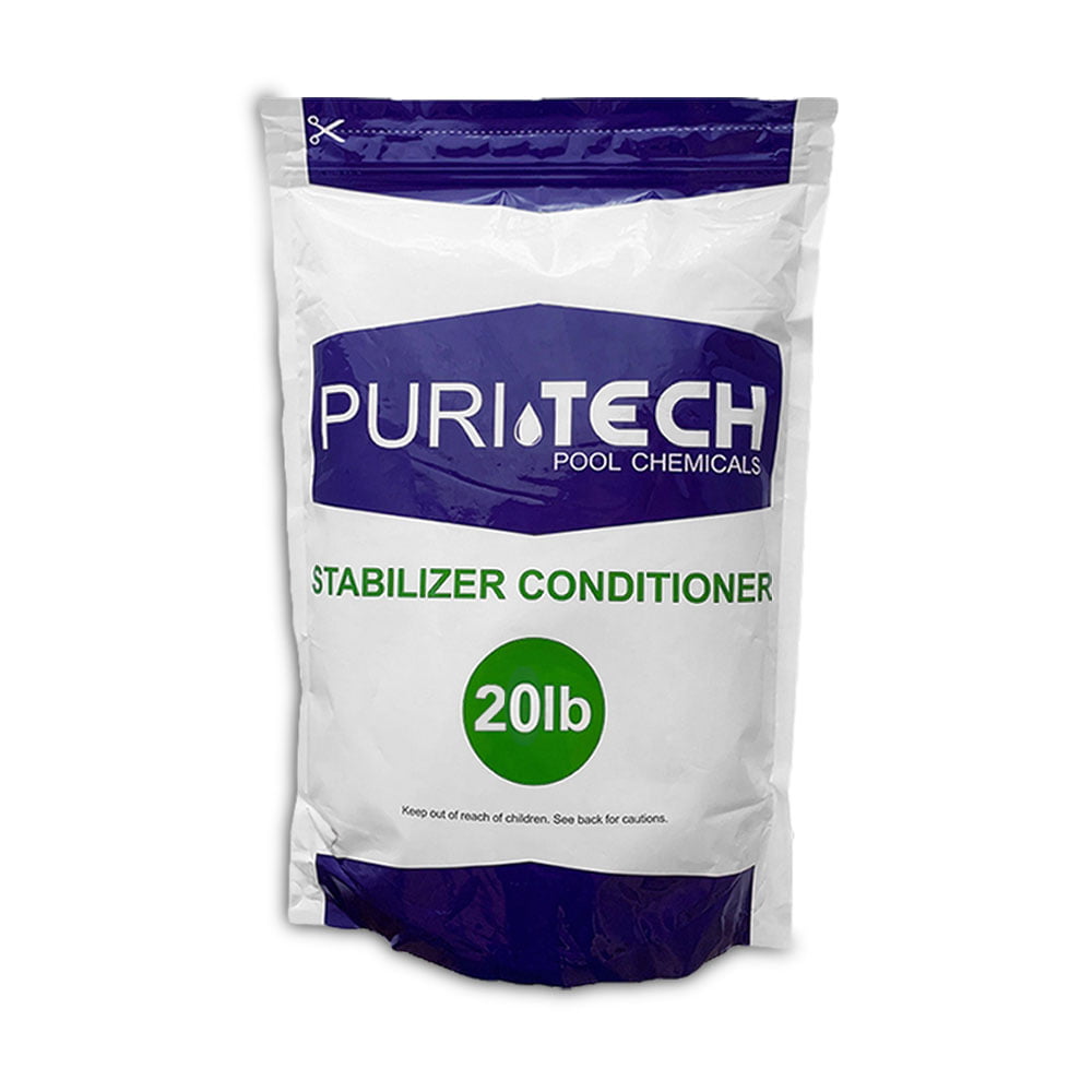 Puri Tech Pool Chemicals 20 lbs Stabilizer Conditioner Cyanuric Acid UV Protection for Swimming Pools and Spas Protects Improves the Effectiveness of Chlorine Resealable Bag