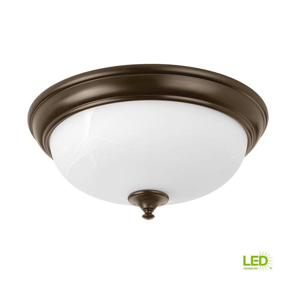 Progress Lighting 15 in. Alabaster Collection 28 -Watt Antique Bronze Integrated LED Flush Mount P350003-020-30