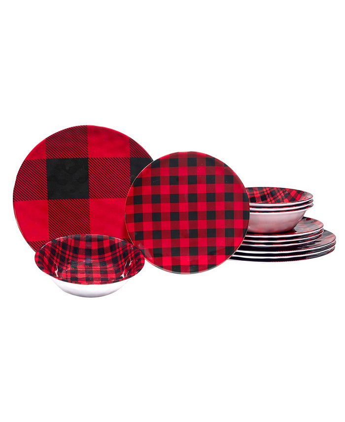 Certified International Buffalo Plaid 12 Piece Dinnerware Set Service for 4