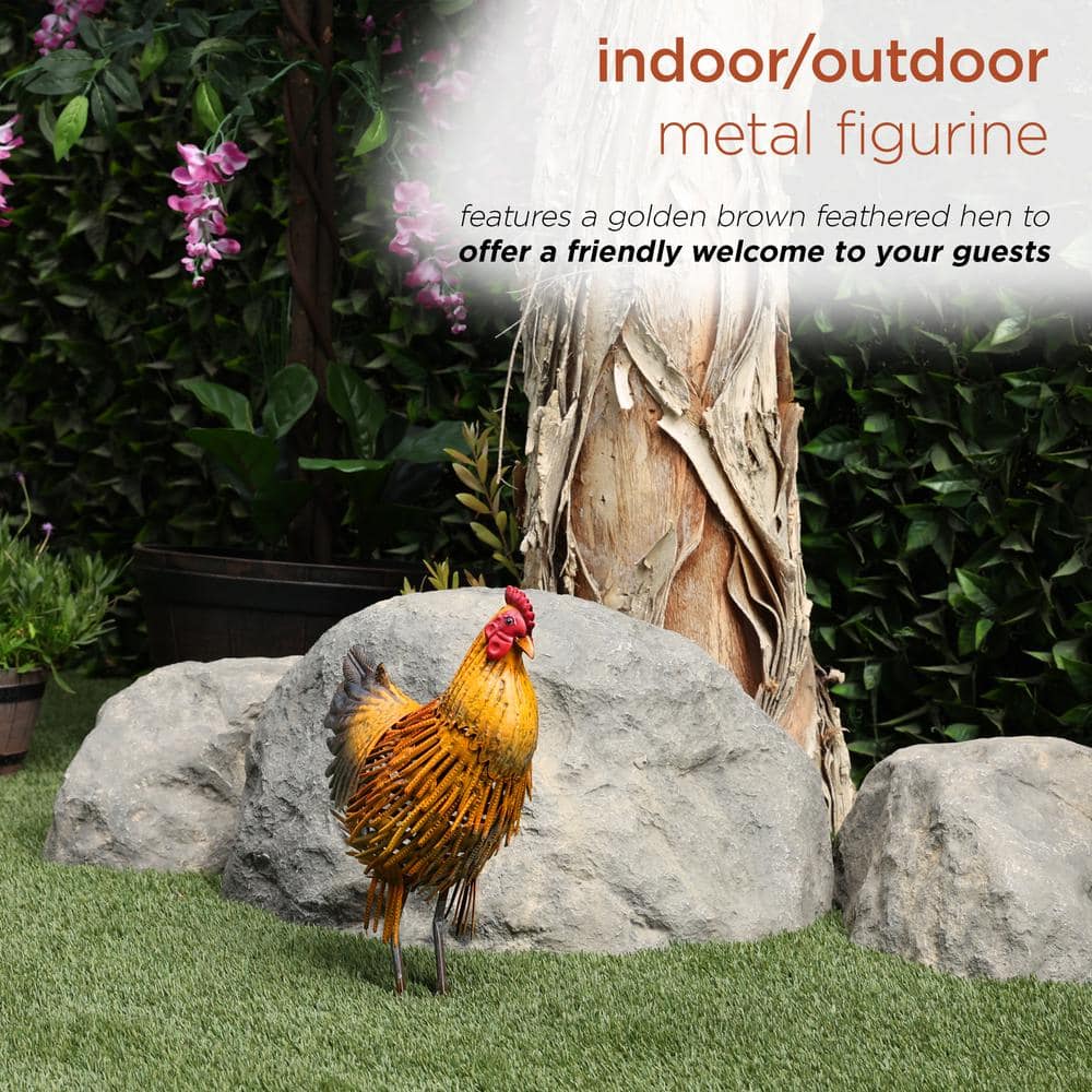 Alpine Corporation 16 in. H Indoor/Outdoor Metal Hen Decorative Garden Statue, Brown MBG146HH