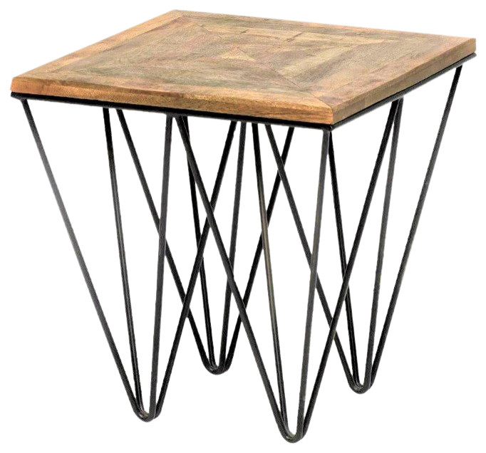 20 quotSquare Wood Table Top Cast Iron Base Rustic Industrial Side Table   Industrial   Side Tables And End Tables   by Sideboards and Things  Houzz