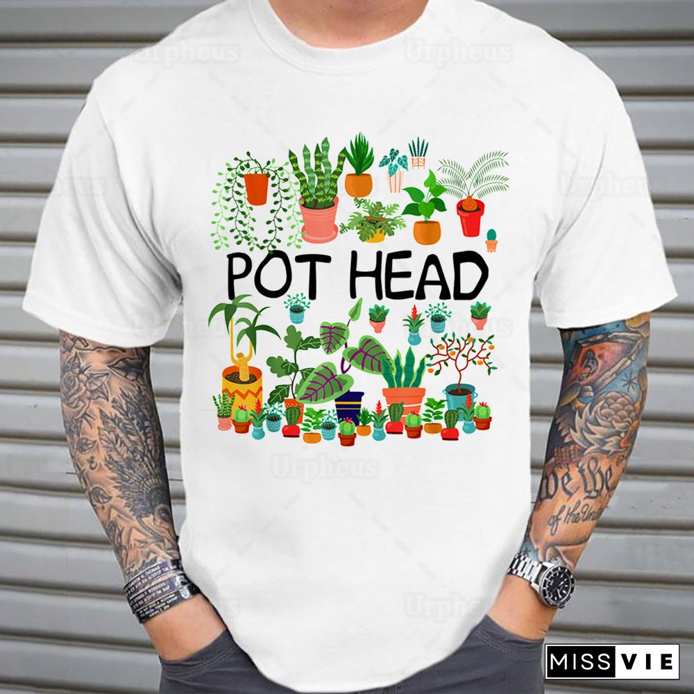 Funny Succulent Design Pot Head T ShirtFor Plant Lovers Gift Gardeners Graphic Cotton Tees