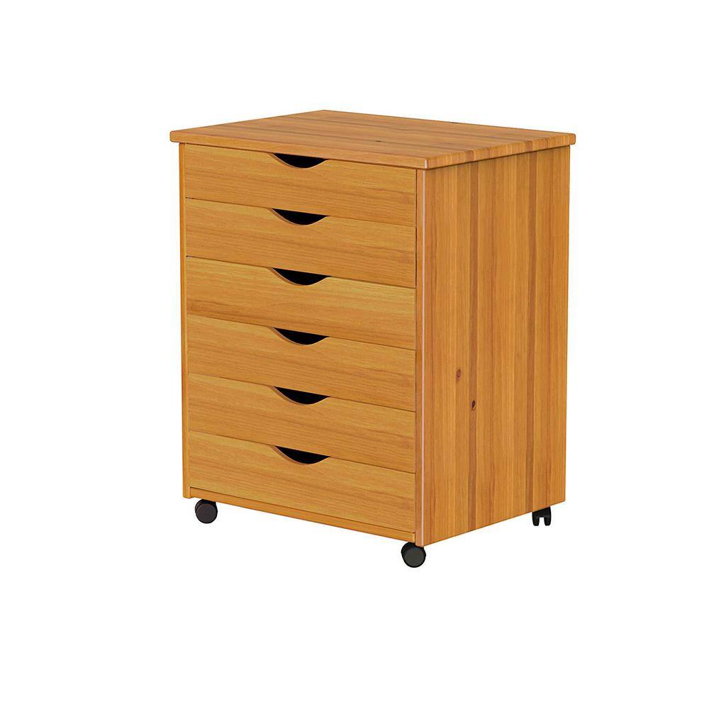 Adeptus Medium Pine 6-Drawer Solid Wood Wide Roll Cart 76152