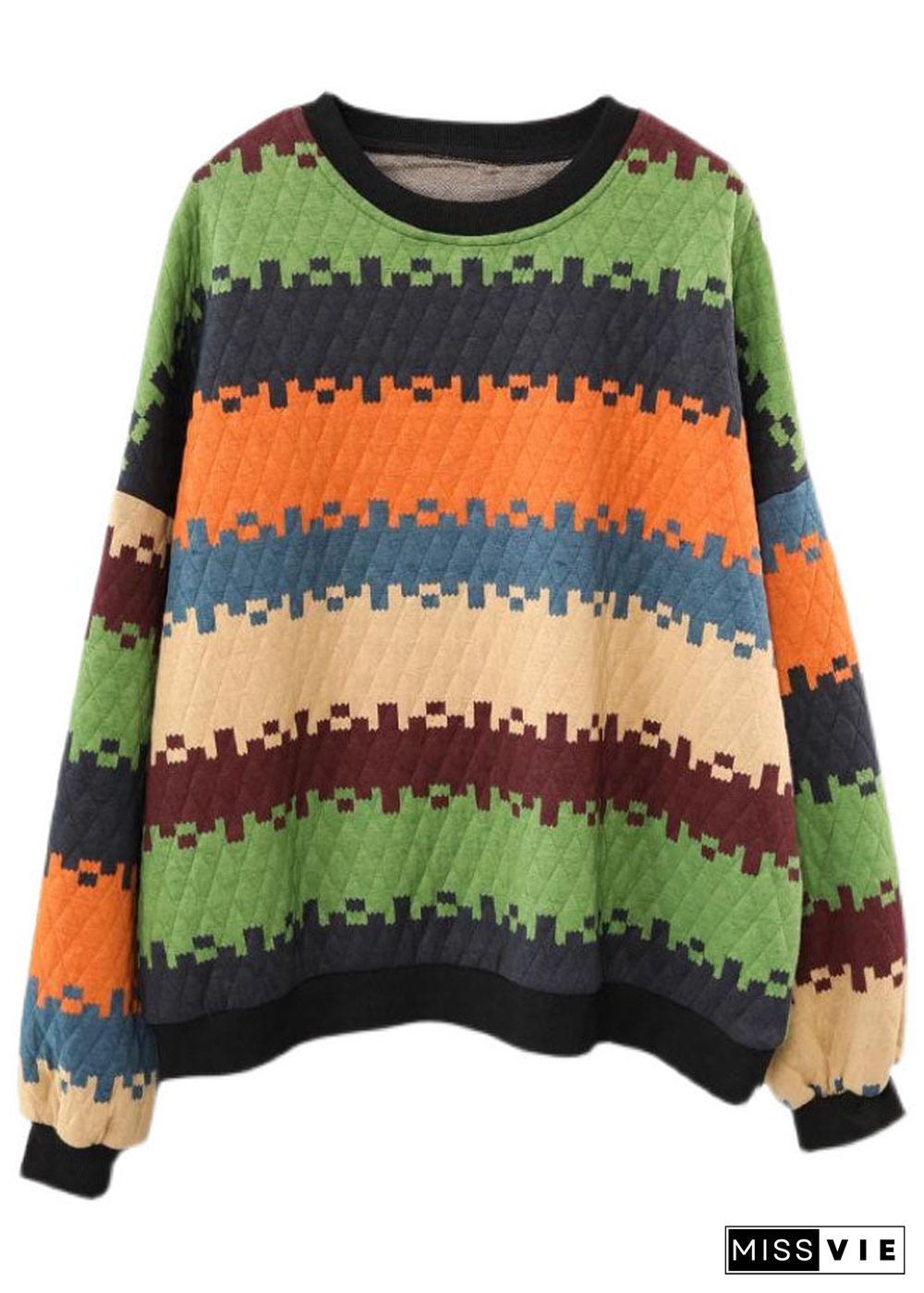 Plus Size Orange thick Striped Sweatshirt Winter