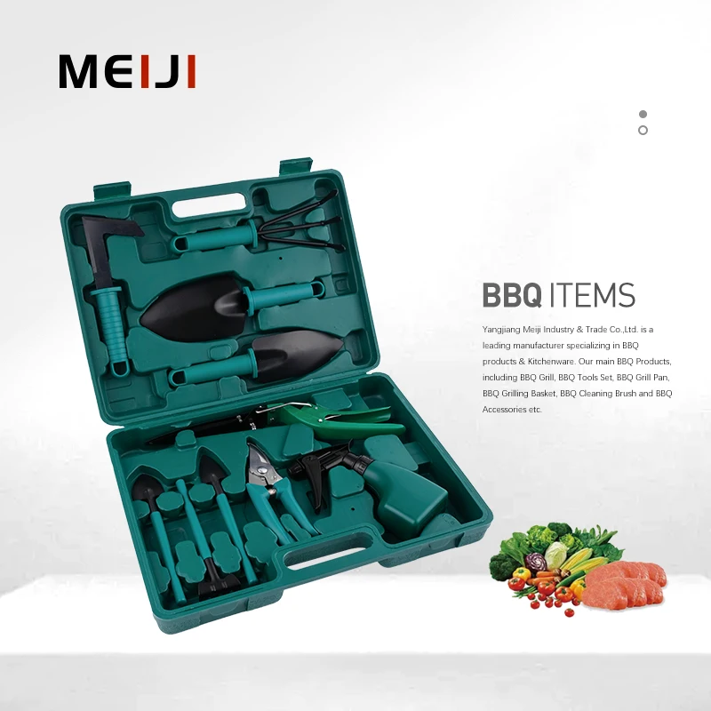 MEIJI New Arrivals Supplier 10 Pcs Buckle Design Potted Gardening Tool Set Stainless Steel Garden Hand Tools