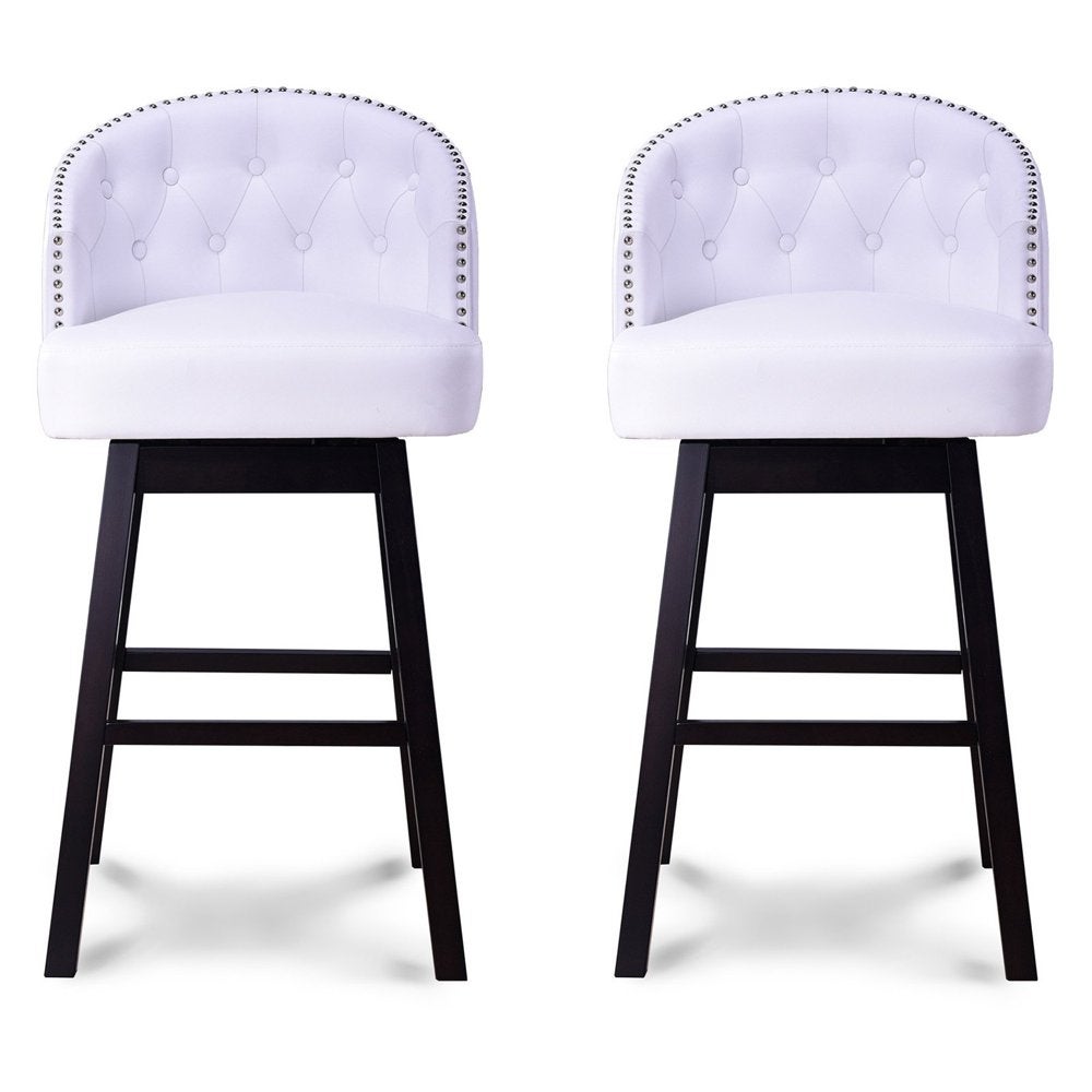 Avril Modern and Contemporary White Faux Leather Tufted Swivel Barstools with Nailhead Trim， Set of 2 - as show