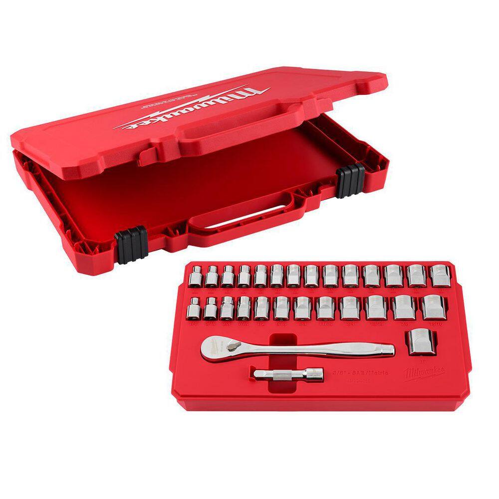 MW 38 in. Drive SAEMetric Ratchet and Socket Mechanics Tool Set (29-Piece) 48-22-9088