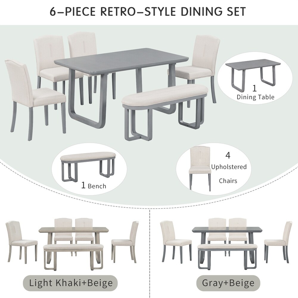 6 Piece Dining Set Includes Dining Table  4 Chairs   Bench with Foam Covered Seat Backs   Cushions