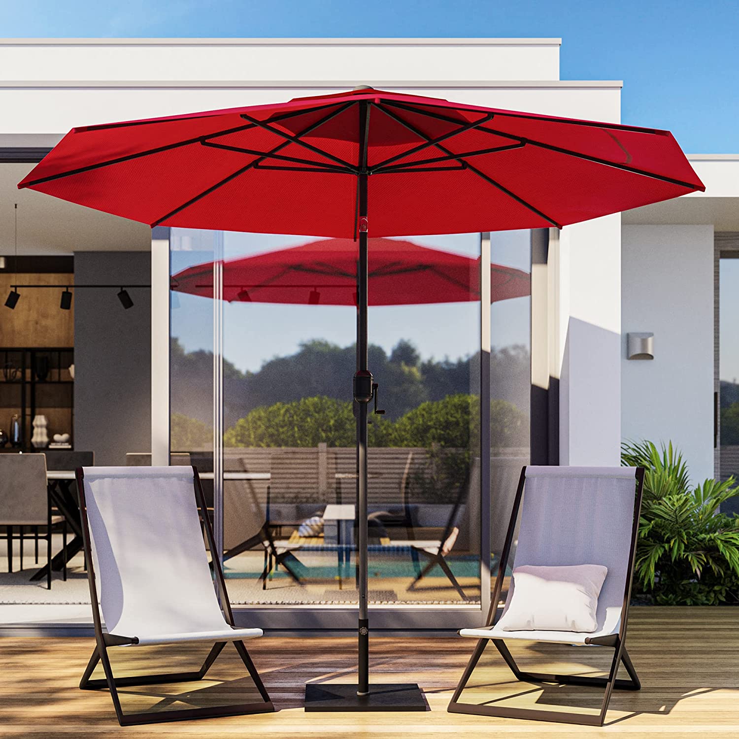 9-Foot Outdoor Patio Umbrella  -Hexagonal Basic Push-Tilt