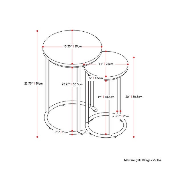 CorLiving Fort Worth Brown Wood Grain Finish Nesting Side Table