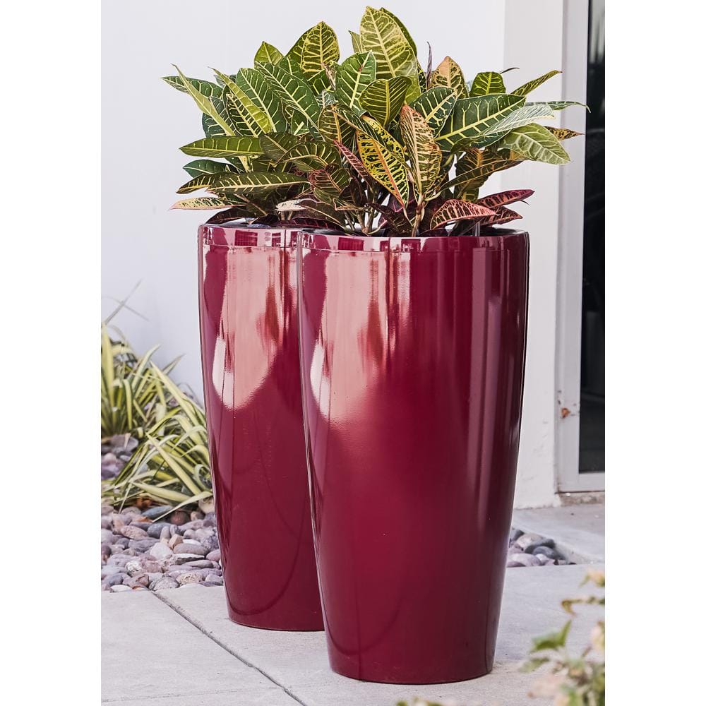 XBRAND 30 in. Tall Red Plastic Nested Self Watering Indoor/Outdoor Tall Round Planter Pot (Set of 2) PL3585RD