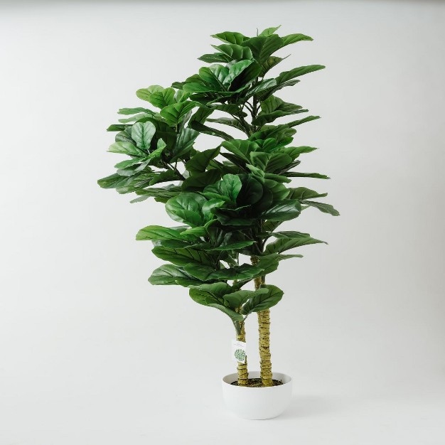 Homlux  6ft Artificial Fiddle Fig Tree With Woven Seagrass Plant Basket