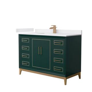 Wyndham Collection Marlena 48 in. W x 22 in. D x 35.25 in. H Single Bath Vanity in Green with White Cultured Marble Top WCH515148SGSWCUNSMXX