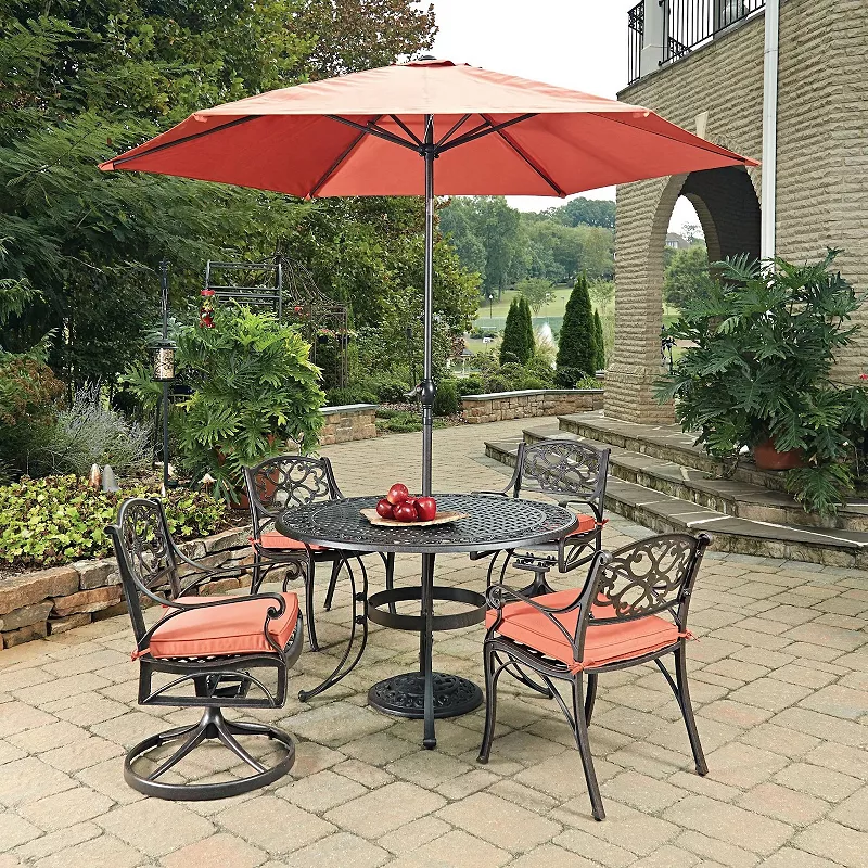 homestyles Patio Round Dining Table， Chairs and Umbrella 6-piece Set