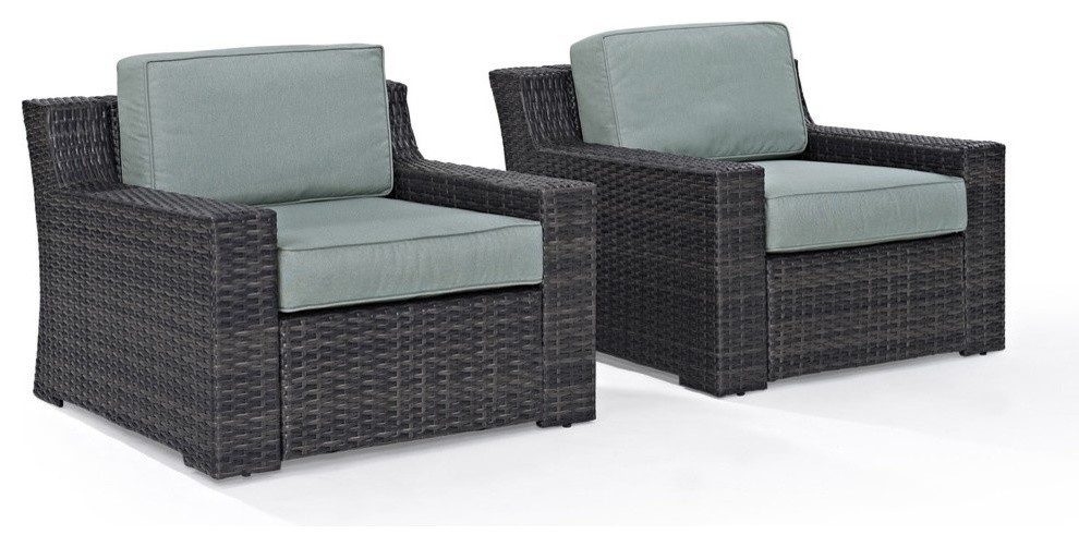 Beaufort Outdoor Wicker Seating With Mist Cushion  Set of 2   Tropical   Outdoor Lounge Chairs   by Virventures  Houzz