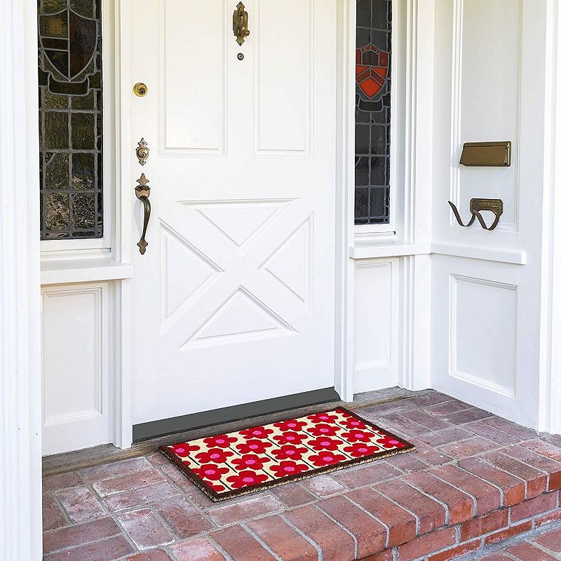 Coco Coir Mat， Floral Entry Way Nonslip Doormat (Red， Pink， 17 x 30 in)