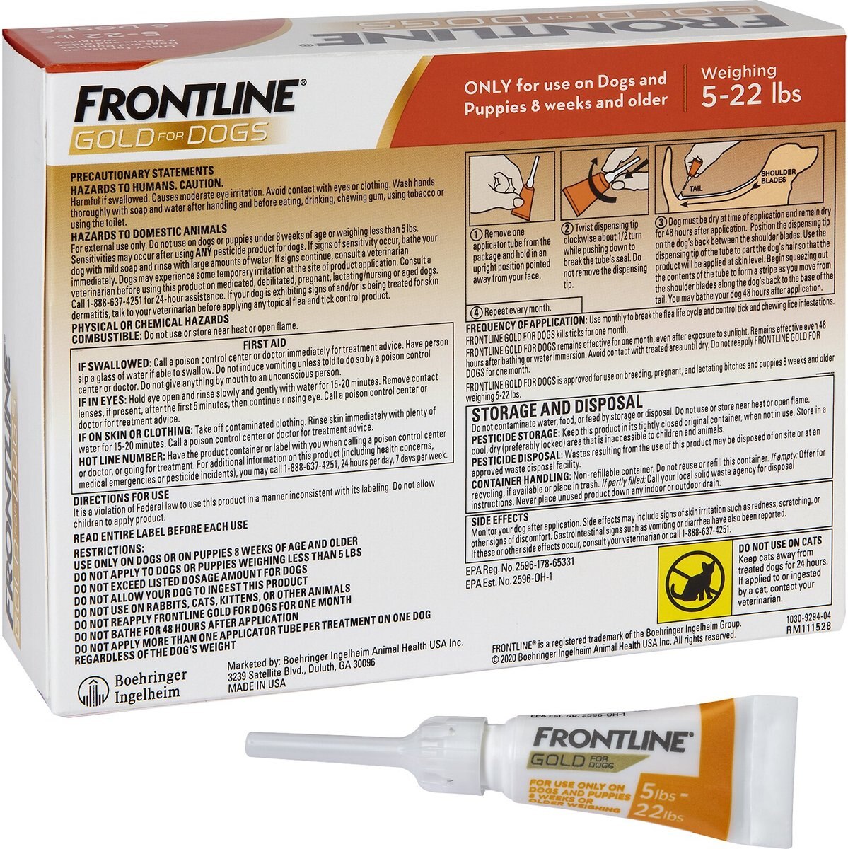 Frontline Gold Flea and Tick Treatment for Small Dogs， 5-22 lbs