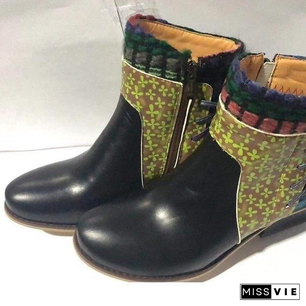 Round Head Colorful Printed Zipper Boots