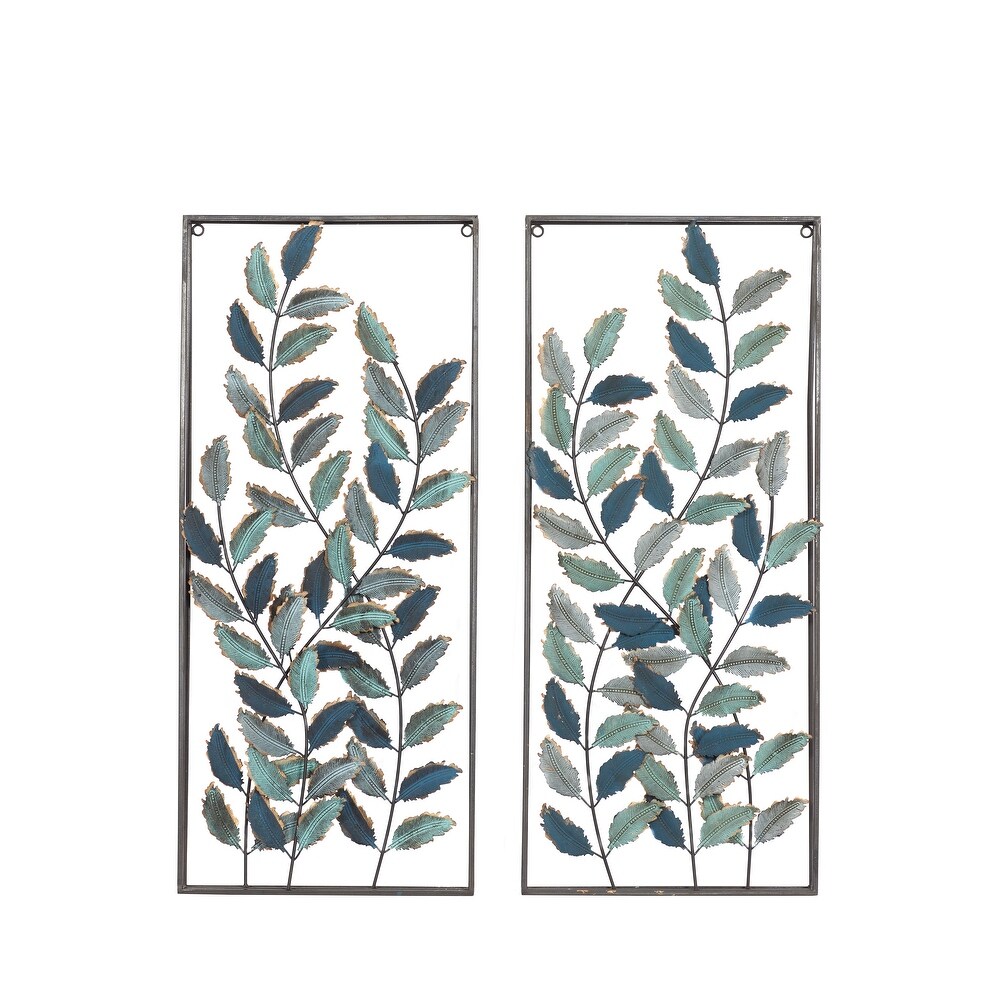 Black Metal Leaf Wall Decor (Set of 2)   14 x 2 x 32