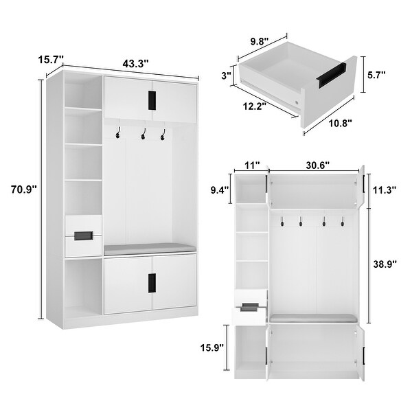 Combo Wardrobe Armoire Closet Wardrobe Cabinet Hall Tree Entry Bench - - 36924639