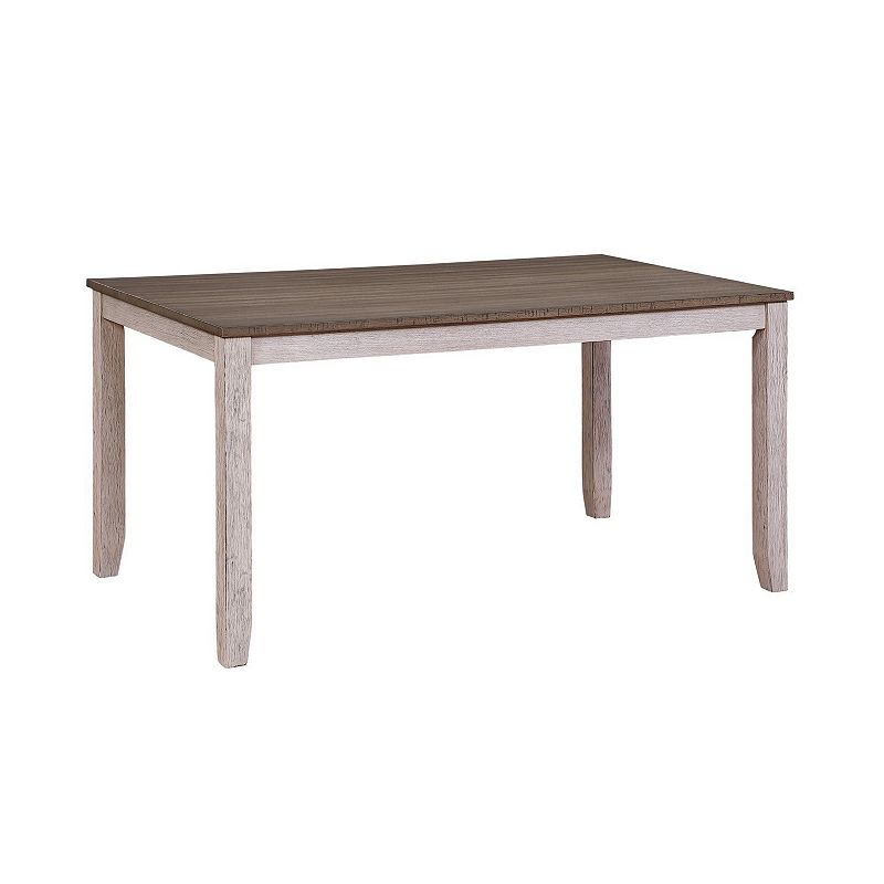 Rectangular Dining Table with Chamfered Legs， Antique White and Brown