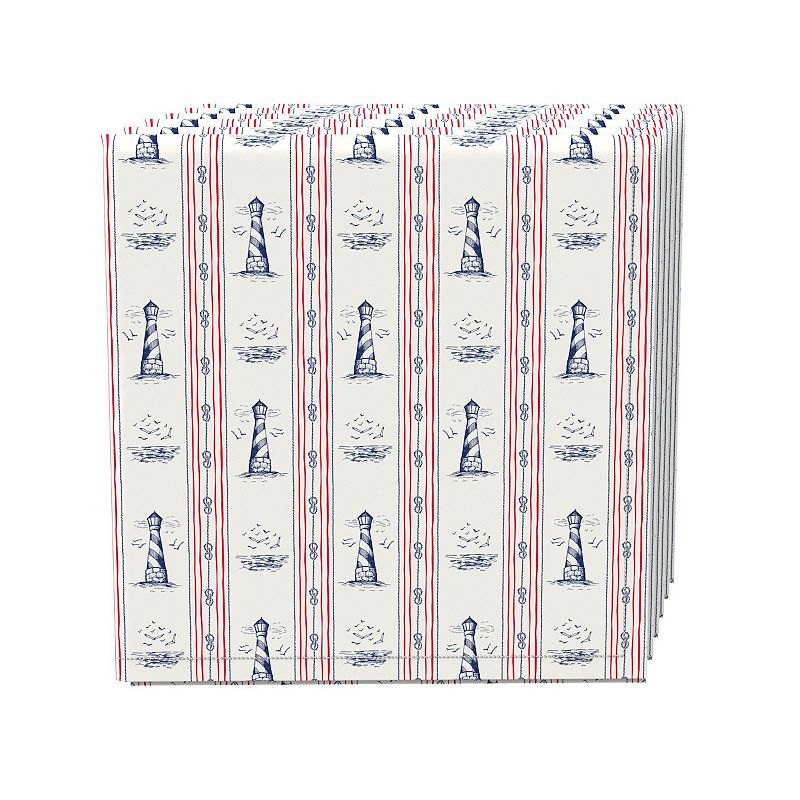 Napkin Set， 100% Polyester， Set of 4， 18x18， Lighthouse Stripe