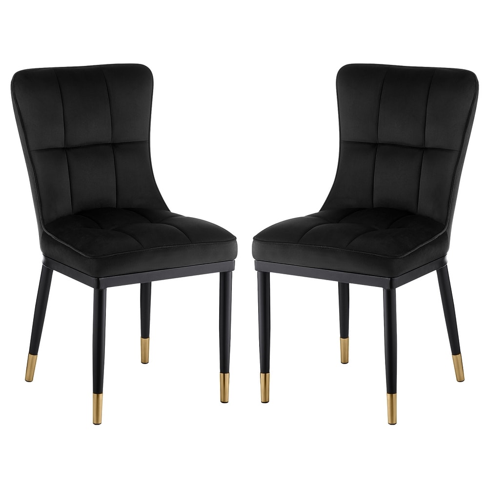 Velvet Upholstered Dining Chairs with Checked Pattern   Metal Legs