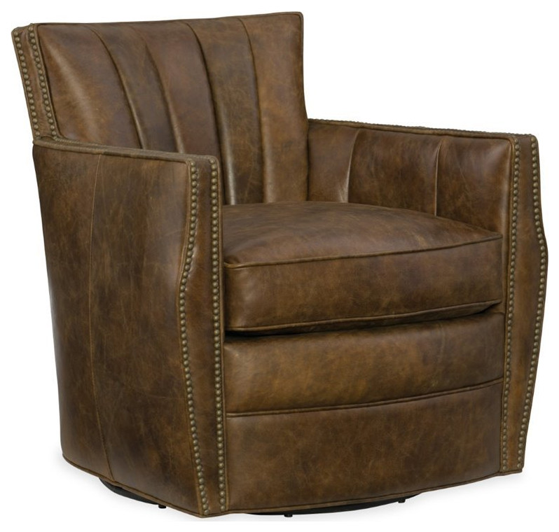 Hooker Furniture Carson Leather Swivel Club Chair in Tobacco Brown   Transitional   Armchairs And Accent Chairs   by Homesquare  Houzz