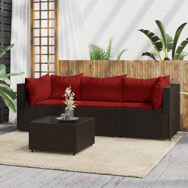 vidaXL Patio Lounge Set with Cushions Brown/Black/Gray Poly Rattan