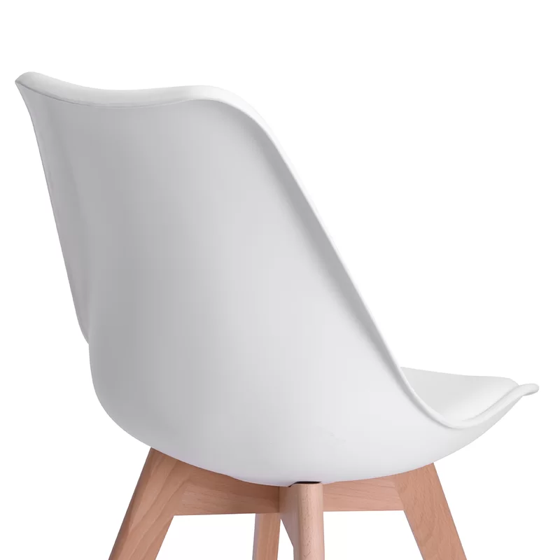 Matcha Chic Set of 4 Dining Chairs Mid-Century Modern Shell PU Seat with Wooden Legs-White