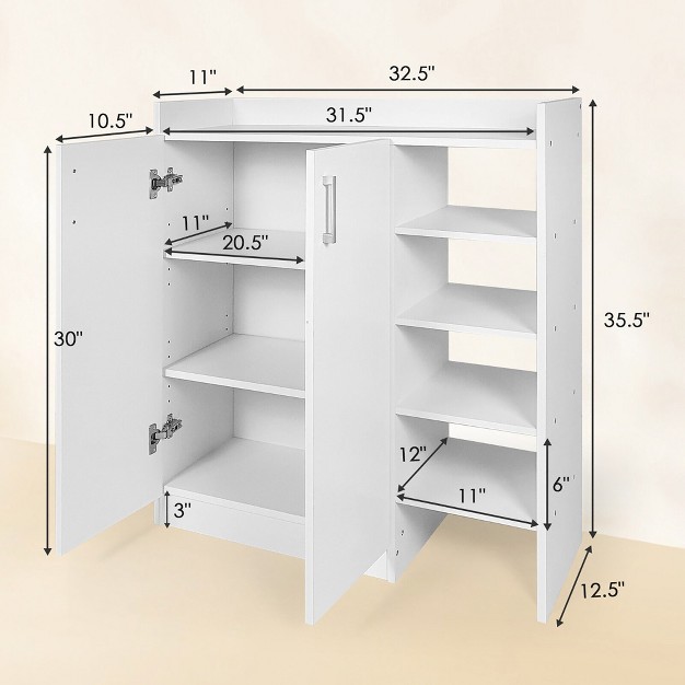 Tangkula Wooden Shoe Cabinet 2 door Storage Entryway Shoes Organizer W Adjustable Shelves