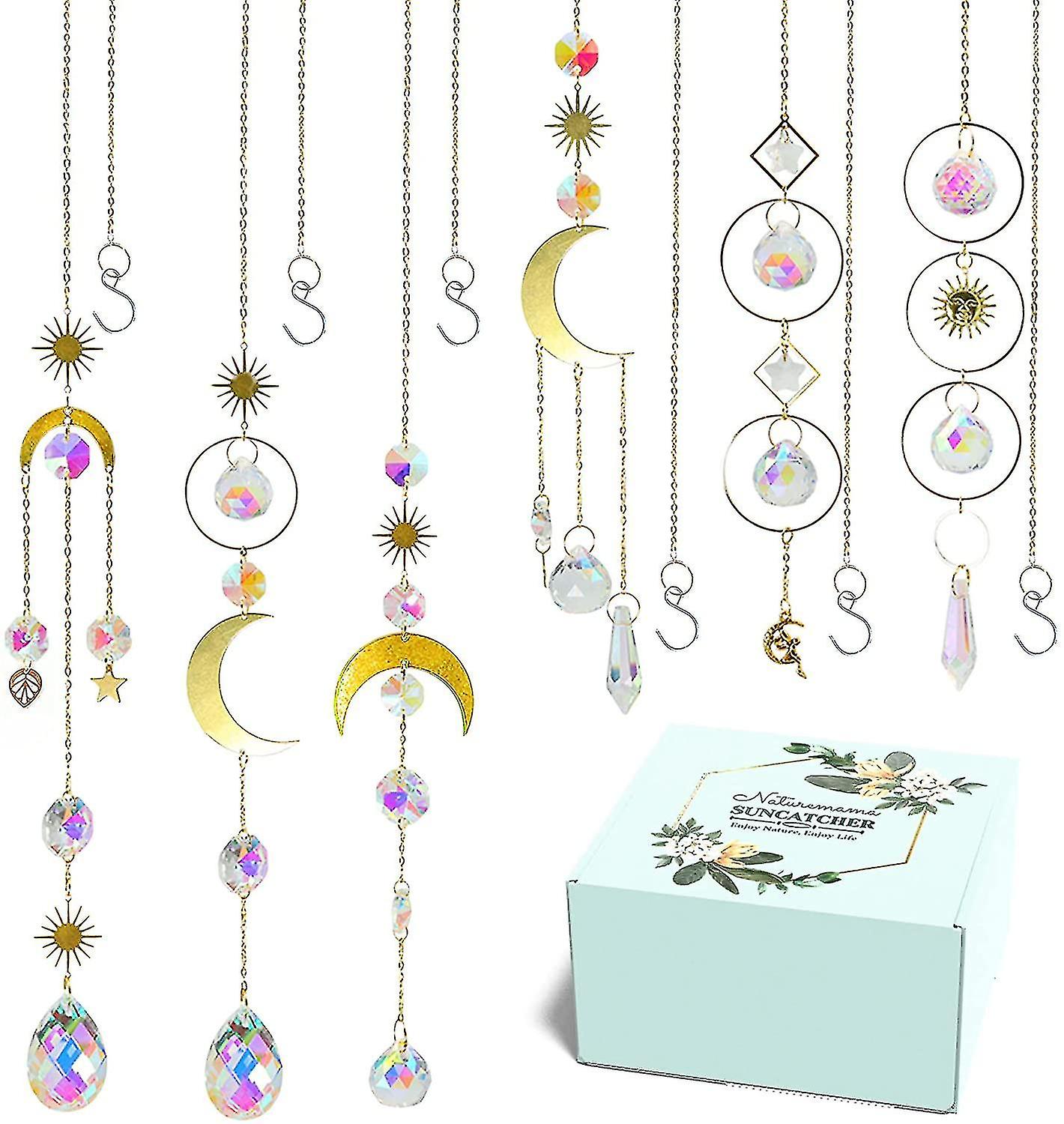 6 Pieces Colorful Crystal Sun Catcher Hanging Sun Catcher With Chain Pendant Decoration