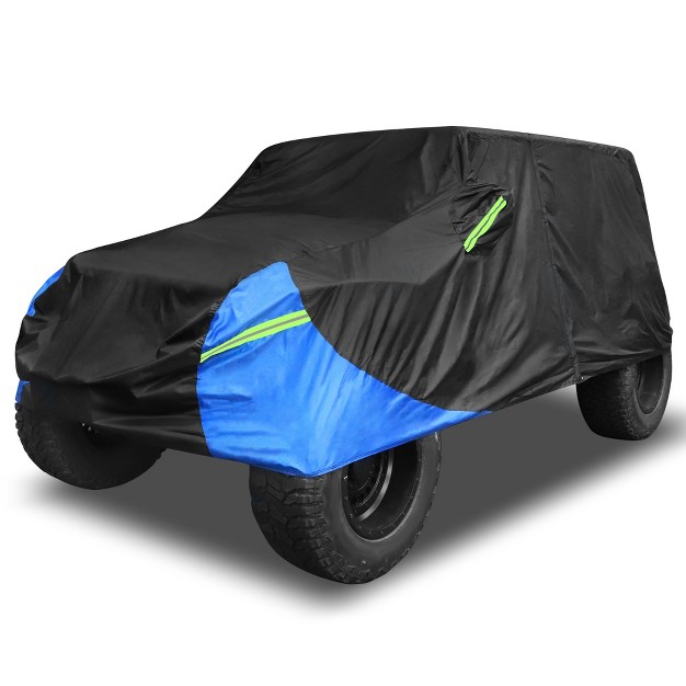 Unique Bargains Car Cover For Jeep Wrangler Jk Jl 4 Door 2007 2021 Outdoor Waterproof W Driver Door Zipper Black Blue 1 Pc