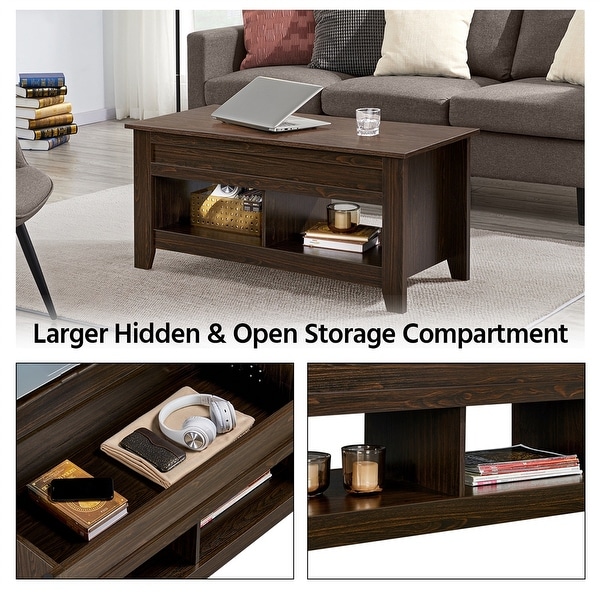 Yaheetech Lift Top Dining Coffee Table with Hidden Storage and Shelves