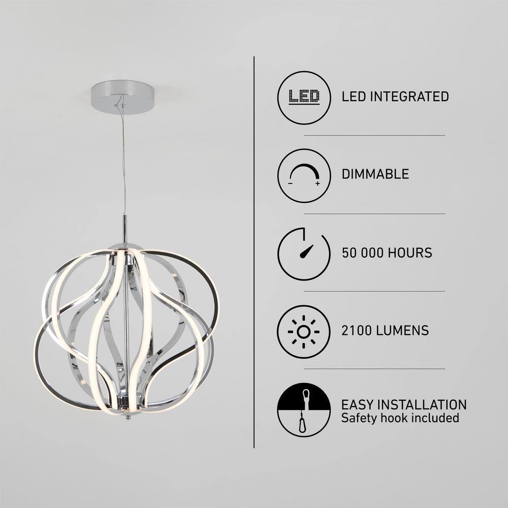 Artika Meridian 30-Watt Integrated LED Chrome Modern Hanging Pendant Chandelier Light Fixture for Dining Room or Kitchen Island PDT-MD-HD