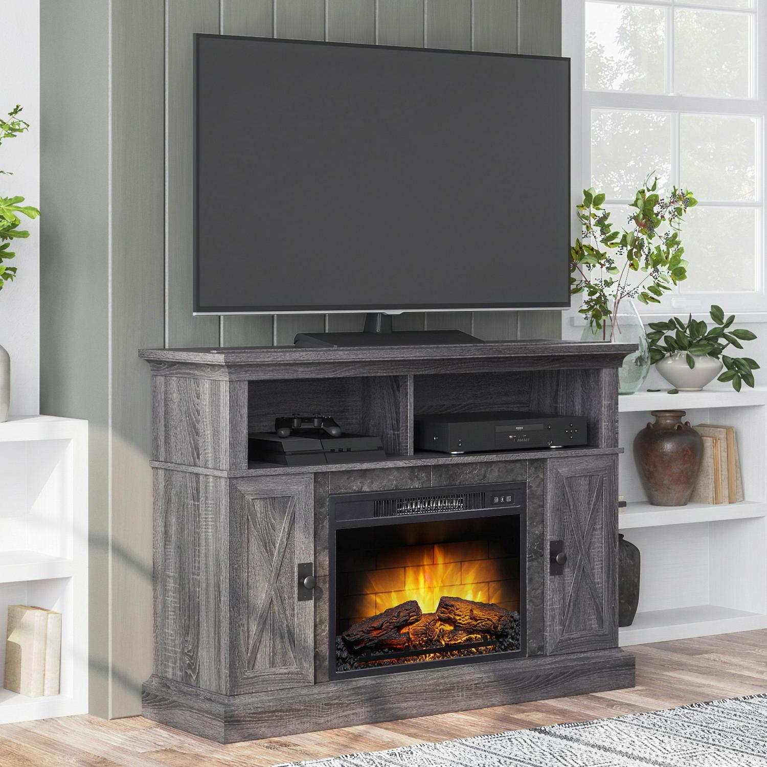 Kellum Media Fireplace Console for TVs up to 55a  48  Stand Gray  Crowdfused