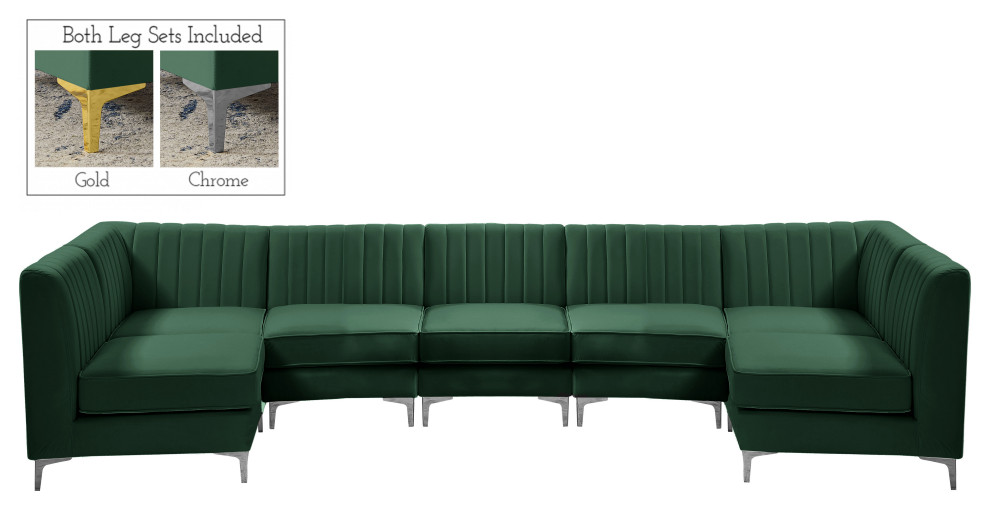 Alina Velvet Modular U Shaped Sectional   Midcentury   Sectional Sofas   by Meridian Furniture  Houzz