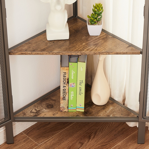 Industrial Triangle Corner Table with Dual Door and 3-tier Shelf Storage Cabinet