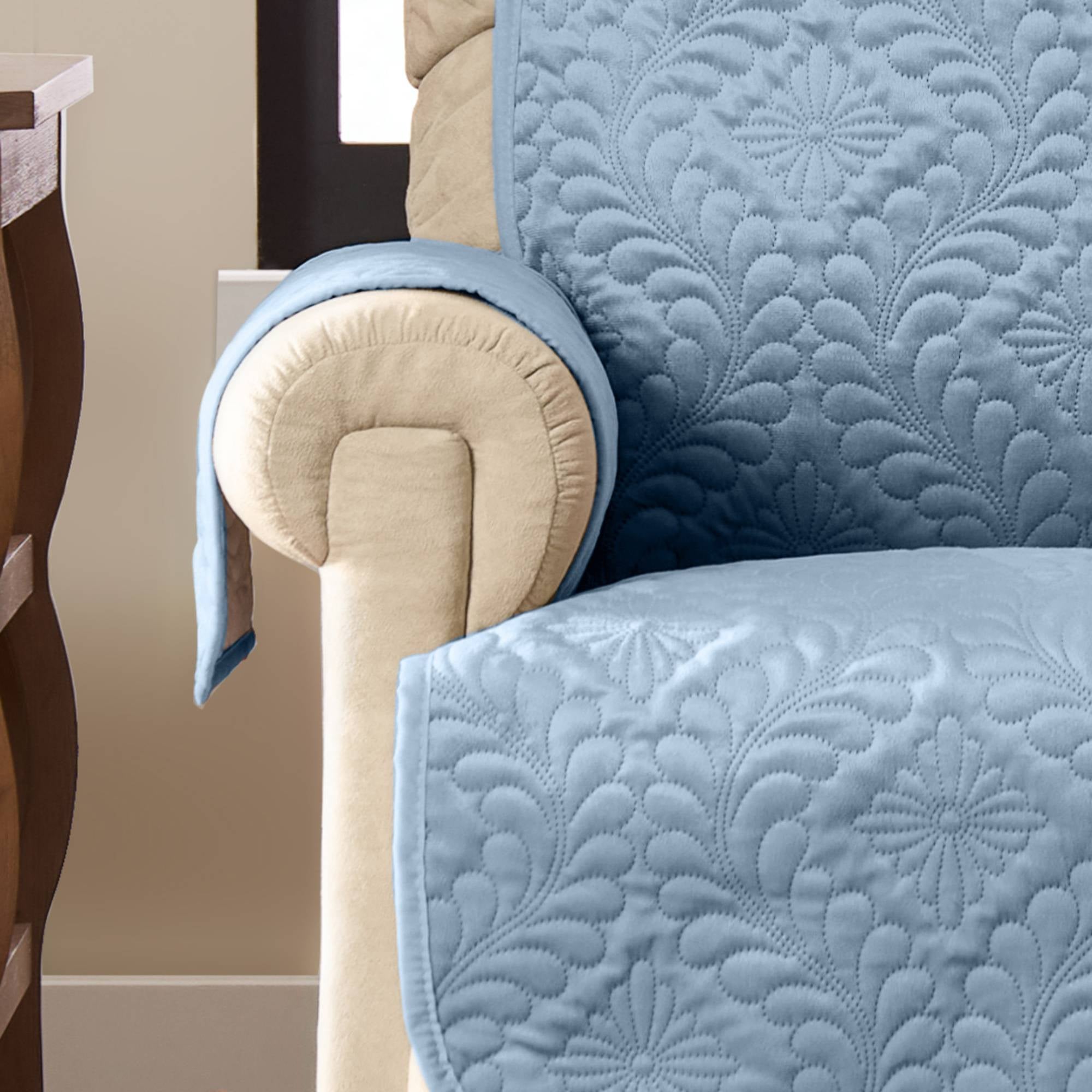 Innovative Textile Solutions Rosedale Solid Damask 1-Piece Recliner Wing Furniture Protector, Blue