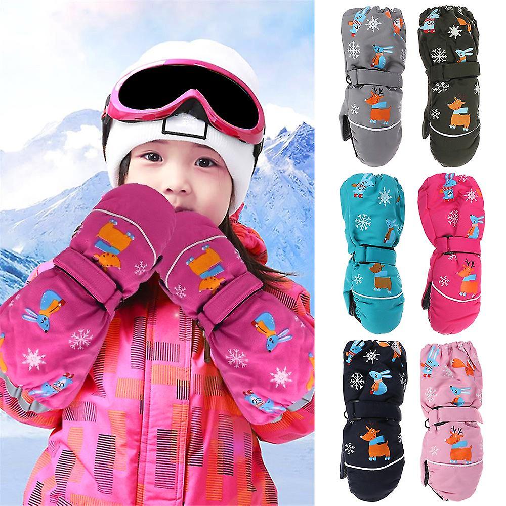 Winter Print Cartoon Non-slip Deer Rabbit Waterproof Long-sleeved Mittens Windproof Thick Warm Children Ski Gloves