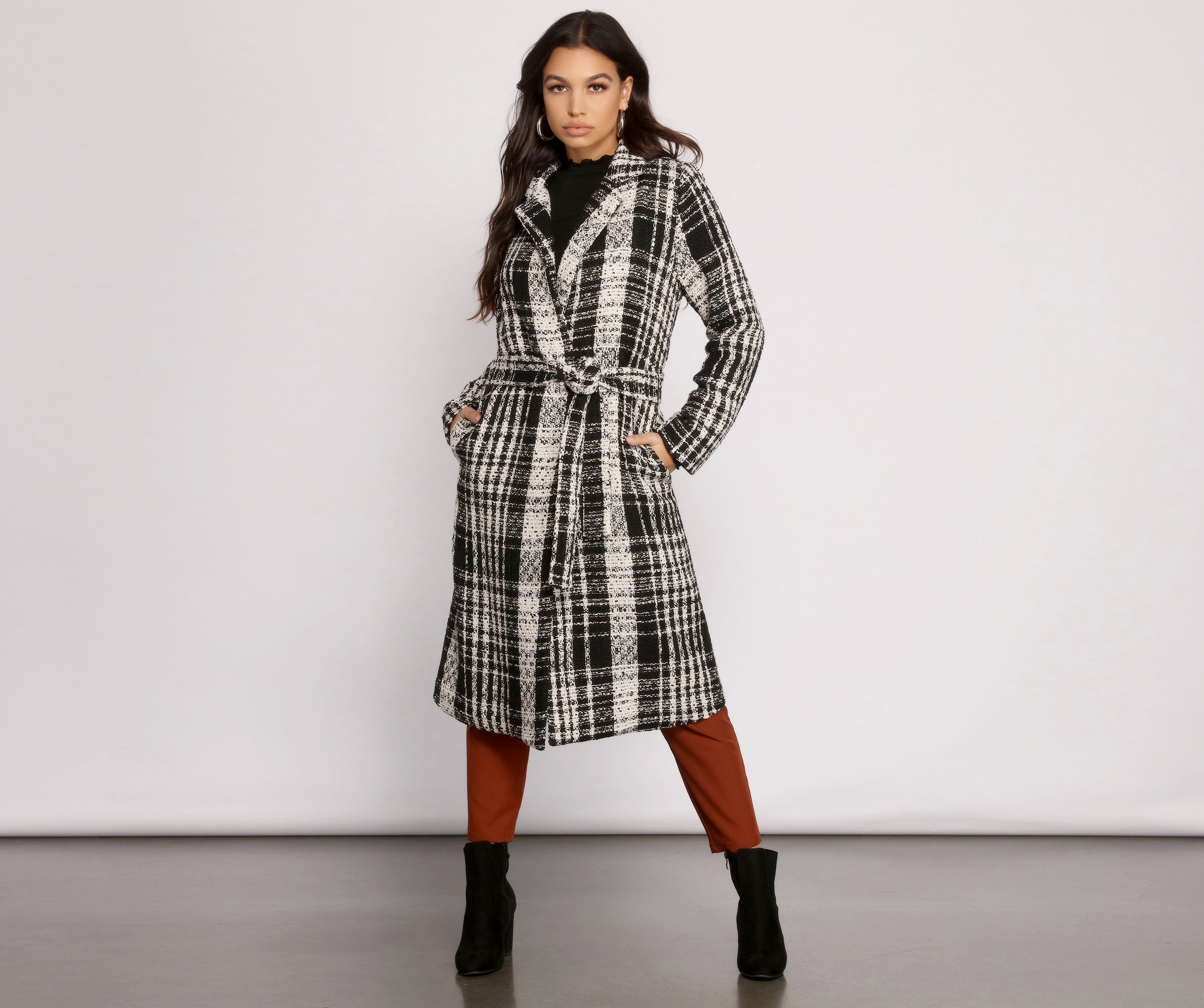 Poised Tweed Belted Coat