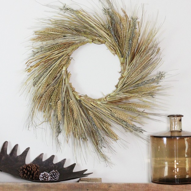 Wheat And Straw Stalks Artificial Wreath Unlit