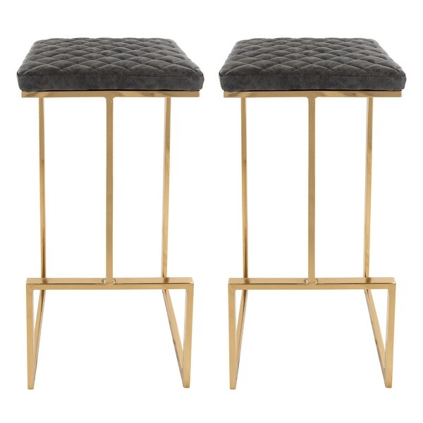 LeisureMod Quincy Modern tufted Leather Barstool Gold Metal Frame Set of 2 - 29