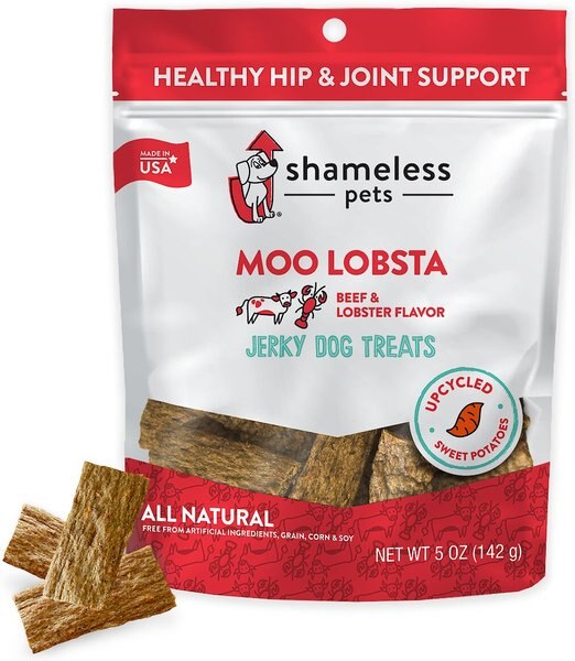 Shameless Pets Moo Lobsta Recipe Jerky Dog Treats， 5-oz bag