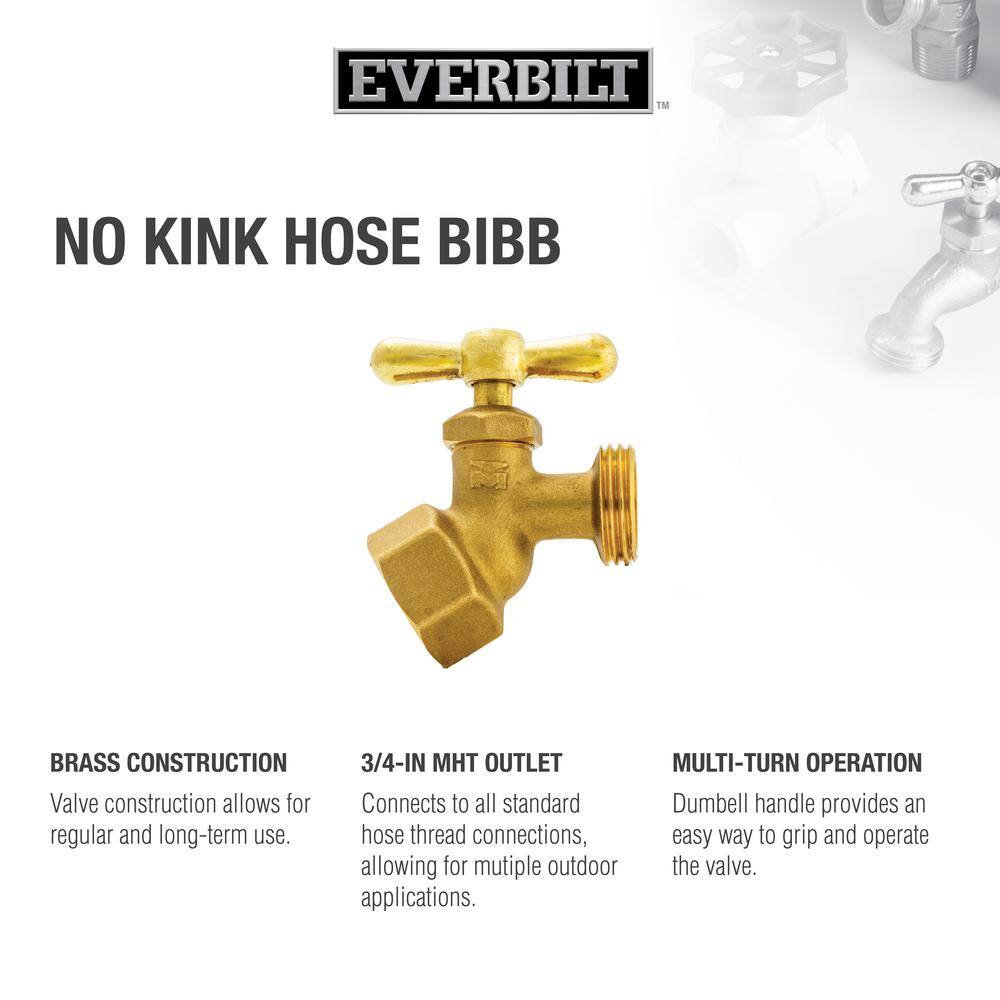 Everbilt 34 in. x 34 in. FIP x MHT Brass No-Kink Hose Bibb Valve 102-404EB