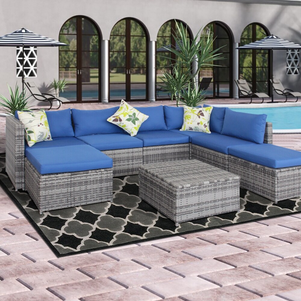 Patio Outdoor 7 Piece PE Rattan Sectional Sofa Furniture Set