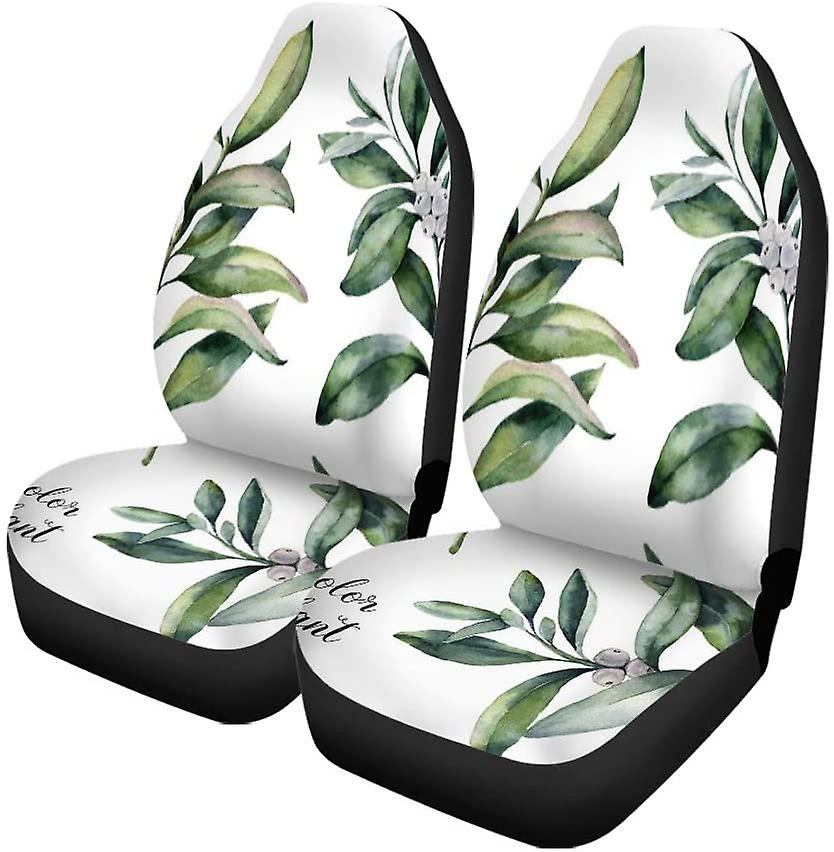 Set Of 2 Car Seat Covers Watercolor Winter Plant Snowberry Branch White Berry Christmas Botanical Universal Auto Front Seats Protector Fits