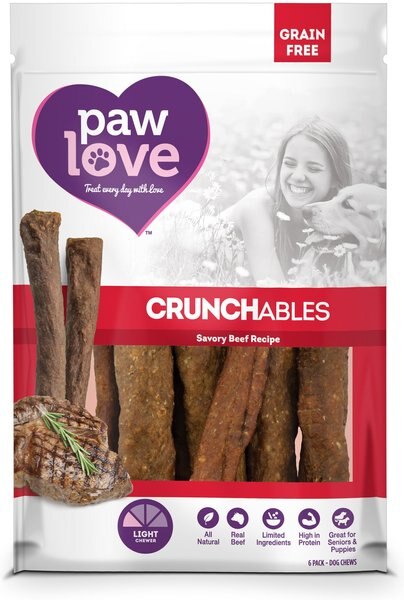 PawLove 5-in Beef Crunchables Dog Treat， 6 count