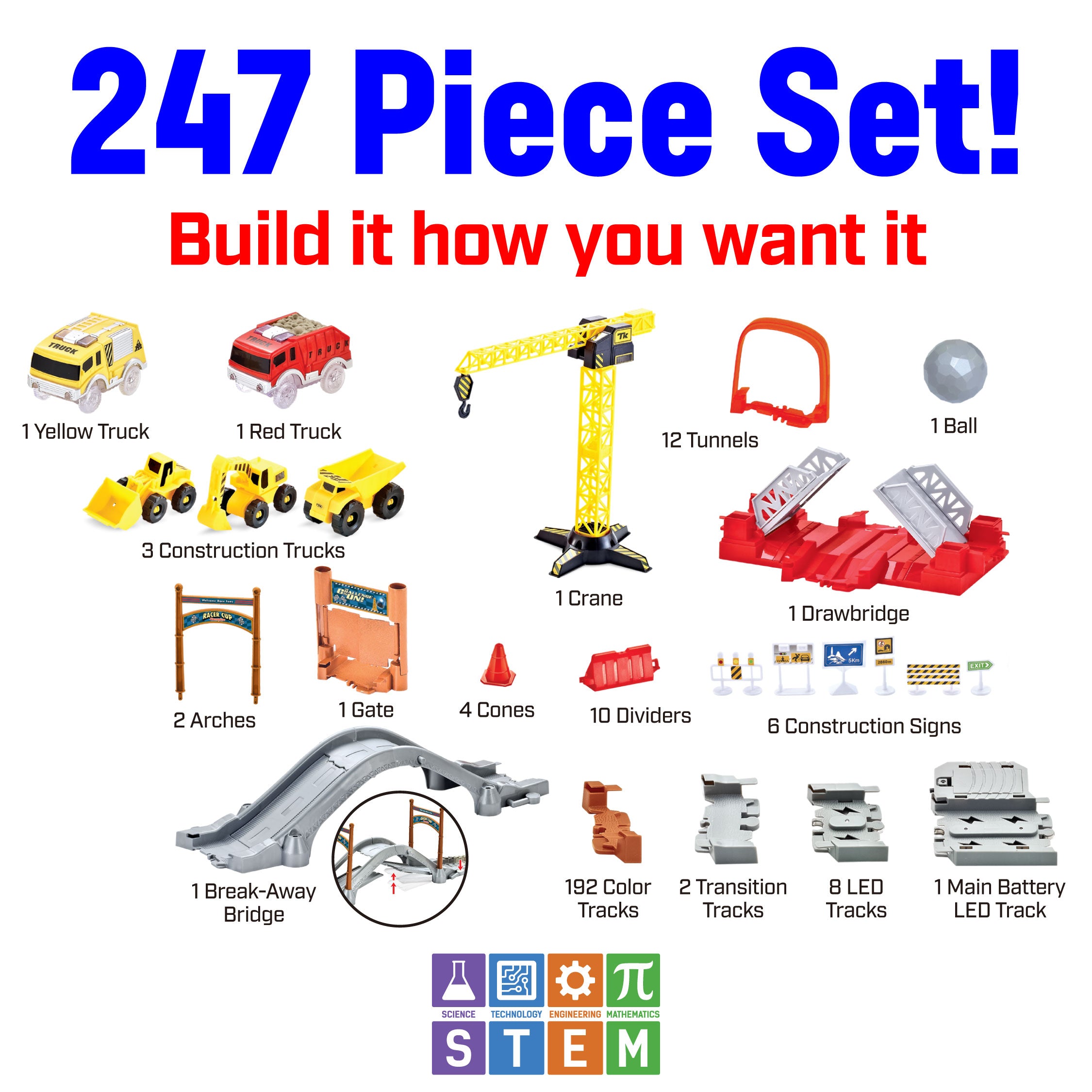 USA Toyz 247pk Construction Toys Track Set Compatible (Unisex)