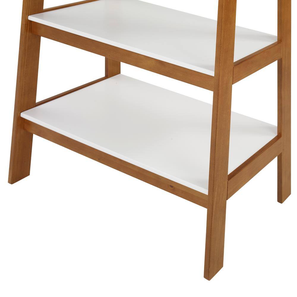 Camaflexi Mid Century Modern 74 in. White  Castanho Wood 5-Shelf Open Bookcase with Solid Wood Frame MD23312